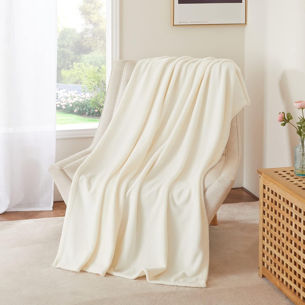 image:imageNICETOWN Grey Fleece Twin Blanket 300GSM Soft Lightweight Plush Cozy Twin Blankets for Bed Sofa Couch Travel Camping 60x80 inchesWhitee