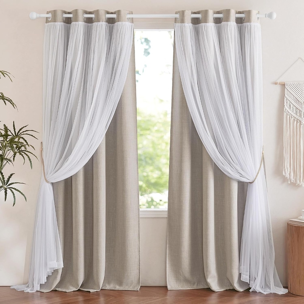 image:imageNICETOWN Kids Room Decor Curtains for Girls Nursery Star Cut Princess Room Design Curtains with Versatile Styling Options for Backdrops Pink amp Yellow amp Green amp Pink Each is W52 x L84 Sold by 2Faux Linen  Angora