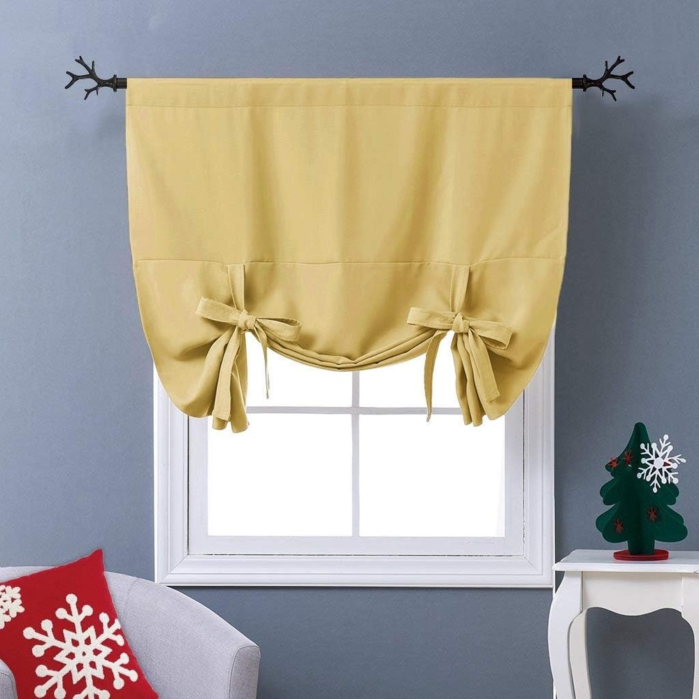 image:imageNICETOWN Thermal Insulated Blackout Short Curtain  Bathroom Curtain Gray Tie Up Shade for Small Window Window Valance Balloon Roman Blind Rod Pocket Panel 46 inches W x 63 inches LYellow