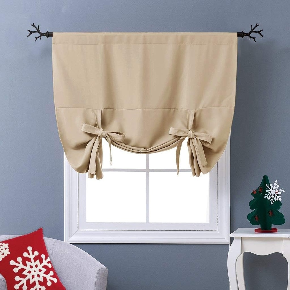 image:imageNICETOWN Thermal Insulated Blackout Short Curtain Bathroom Curtain Gray Tie Up Shade for Small Window Window Valance Balloon Roman Blind Rod Pocket Panel 46 inches W x 63 inches LCream Beige