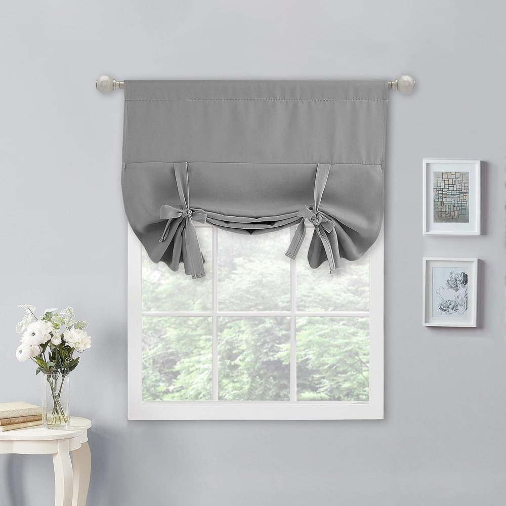 image:imageNICETOWN Thermal Insulated Blackout Short Curtain Bathroom Curtain Gray Tie Up Shade for Small Window Window Valance Balloon Roman Blind Rod Pocket Panel 46 inches W x 63 inches LSilver Grey