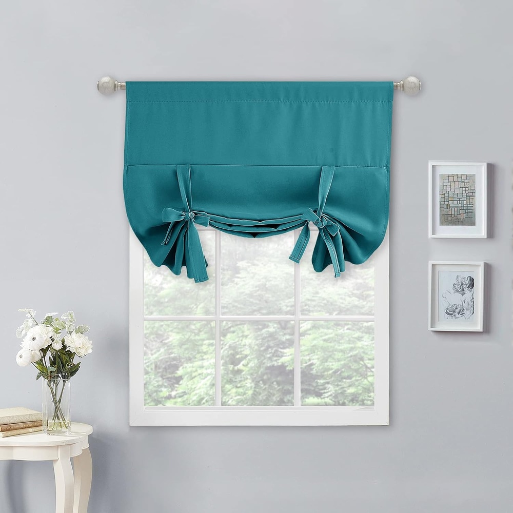 image:imageNICETOWN Thermal Insulated Blackout Short Curtain Bathroom Curtain Gray Tie Up Shade for Small Window Window Valance Balloon Roman Blind Rod Pocket Panel 46 inches W x 63 inches LPeacock Teal