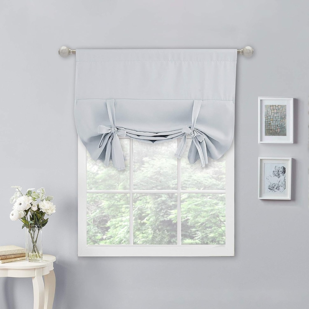 image:imageNICETOWN Thermal Insulated Blackout Short Curtain Bathroom Curtain Gray Tie Up Shade for Small Window Window Valance Balloon Roman Blind Rod Pocket Panel 46 inches W x 63 inches LGreyish White