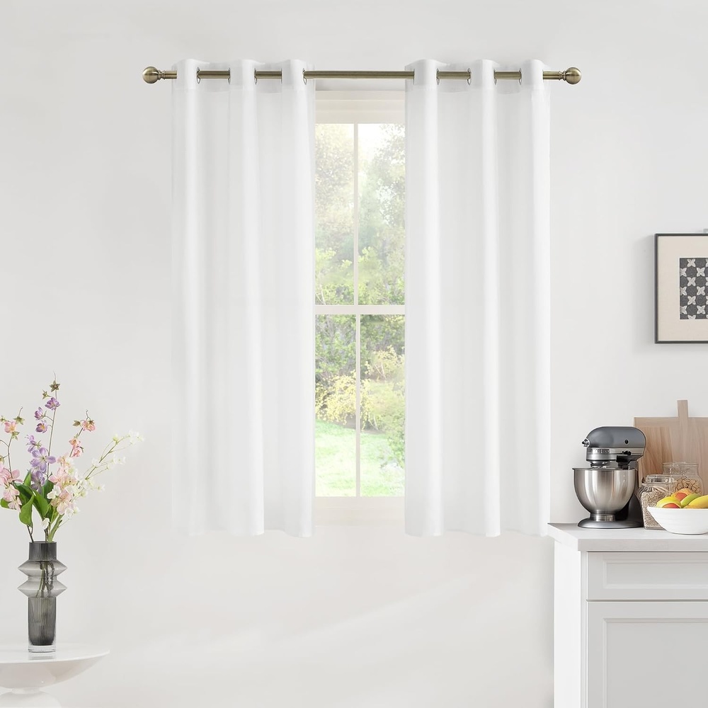 image:imageNICETOWN White NonSeeThrough Light Filtering Curtains Semi Sheer Privacy Grommet Drapes 108 Inches Long 2 Panels Cat Proof Window Curtains for Living Room Bedroom Home Decor 42 WOff White