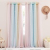 NICETOWN Kids Room Decor Curtains for Girls Nursery, Star Cut Princess Room Design Curtains with Versatile Styling Options for Backdrops (Pink & Yellow & Green & Pink, Each is W52 x L84, Sold by 2)(Pink & Yellow & Green & Pink)