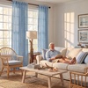 NICETOWN Taupe Plaid Print Linen Gingham Curtains 96 inches Long(Diagonal Check | Dusty Blue)