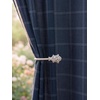 NICETOWN Taupe Plaid Print Linen Gingham Curtains 96 inches Long(Diagonal Check | Navy Blue)