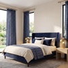 NICETOWN Taupe Plaid Print Linen Gingham Curtains 96 inches Long(Grid Pattern | Navy Blue)
