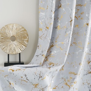 NICETOWN 100% Blackout Curtains Silver and Gold Patterned for Bedroom Living Room 84 Inches Long Marble Print Room Darkening Noise Reducing Thermal Insulated Grommet Abstract Drapes, 52″ W, 2 Panels(Greyish White)