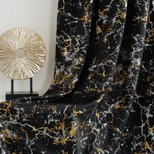 NICETOWN 100% Blackout Curtains Silver and Gold Patterned for Bedroom Living Room 84 Inches Long Marble Print Room Darkening Noise Reducing Thermal Insulated Grommet Abstract Drapes, 52″ W, 2 Panels(Black)