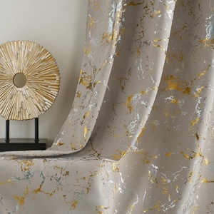 NICETOWN 100% Blackout Curtains Silver and Gold Patterned for Bedroom Living Room 84 Inches Long Marble Print Room Darkening Noise Reducing Thermal Insulated Grommet Abstract Drapes, 52″ W, 2 Panels(Natural)