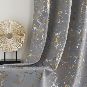 NICETOWN 100% Blackout Curtains Silver and Gold Patterned for Bedroom Living Room 84 Inches Long Marble Print Room Darkening Noise Reducing Thermal Insulated Grommet Abstract Drapes, 52″ W, 2 Panels(Silver Grey)