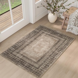NICETOWN 8×10 Ultra-Thin Brown Oriental Rug for Bedroom, Tumble Washable Area Rugs 8×10, Boho Non-Slip Vintage Living Room Rugs, Oriental Carpet Entrance for Kitchen, Laundry, Bathroom, Bedroom(Brown)