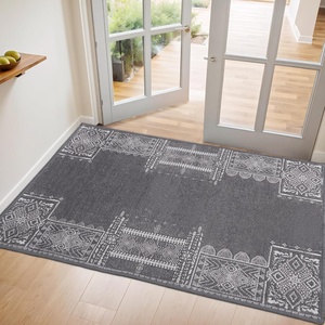 NICETOWN 8×10 Ultra-Thin Brown Oriental Rug for Bedroom, Tumble Washable Area Rugs 8×10, Boho Non-Slip Vintage Living Room Rugs, Oriental Carpet Entrance for Kitchen, Laundry, Bathroom, Bedroom(Dark Grey)