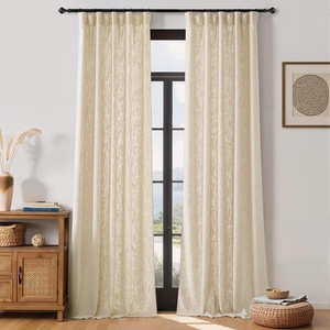NICETOWN Floral Linen Curtains 84 inches Long Pink Pattern Printed for Girls Bedroom Nursery, Boho Farmhouse Window Sheer Curtain Drapes Aesthetic Light Filtering Privacy 2 Panel Sets, 55″ W(Natural)
