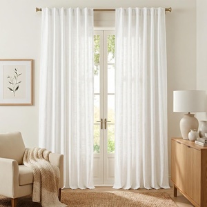 NICETOWN Floral Linen Curtains 84 inches Long Pink Pattern Printed for Girls Bedroom Nursery, Boho Farmhouse Window Sheer Curtain Drapes Aesthetic Light Filtering Privacy 2 Panel Sets, 55″ W(Pure White)
