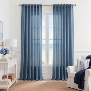 NICETOWN Floral Linen Curtains 84 inches Long Pink Pattern Printed for Girls Bedroom Nursery, Boho Farmhouse Window Sheer Curtain Drapes Aesthetic Light Filtering Privacy 2 Panel Sets, 55″ W(Stone Blue)