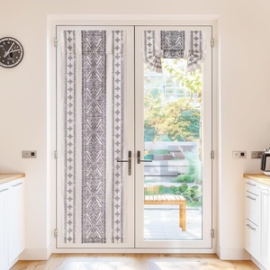 NICETOWN Glass Door Curtains Linen Blended, Farmhouse French Door Blinds Boho Print Privacy Window Treatment Covering for Patio Front Tieback Include, W26 x L72 inch, Greyish White, 1 Panel(Natural)
