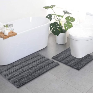 NICETOWN Grey Bathroom Contour Rug Sets, Extra Thick Bath Rugs for Bathroom, Soft Plush Chenille Shaggy Bath Mats, Living Room Bedroom Mats, Water Absorbent Floor Carpets (20 x 32 Plus 24 x 24 U)