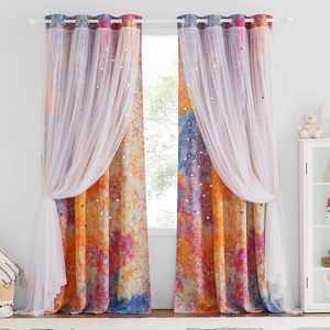 NICETOWN Kids Room Decor Curtains for Girls Nursery, Star Cut Princess Room Design Curtains with Versatile Styling Options for Backdrops (Pink & Yellow & Green & Pink, Each is W52 x L84, Sold by 2)(Yellow & Pink)
