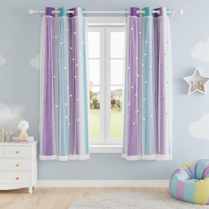 NICETOWN Kids Room Decor Curtains for Girls Nursery, Star Cut Princess Room Design Curtains with Versatile Styling Options for Backdrops (Pink & Yellow & Green & Pink, Each is W52 x L84, Sold by 2)(Teal & Purple)