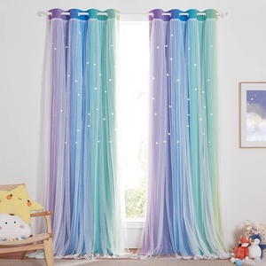 NICETOWN Kids Room Decor Curtains for Girls Nursery, Star Cut Princess Room Design Curtains with Versatile Styling Options for Backdrops (Pink & Yellow & Green & Pink, Each is W52 x L84, Sold by 2)(Rainbow-1)