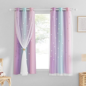 NICETOWN Kids Room Decor Curtains for Girls Nursery, Star Cut Princess Room Design Curtains with Versatile Styling Options for Backdrops (Pink & Yellow & Green & Pink, Each is W52 x L84, Sold by 2)(Blue & Purple & Pink)