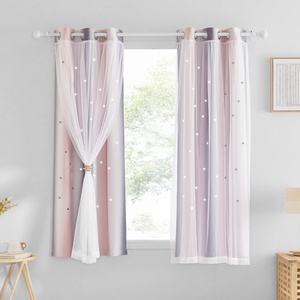 NICETOWN Kids Room Decor Curtains for Girls Nursery, Star Cut Princess Room Design Curtains with Versatile Styling Options for Backdrops (Pink & Yellow & Green & Pink, Each is W52 x L84, Sold by 2)(Pink & Grey)