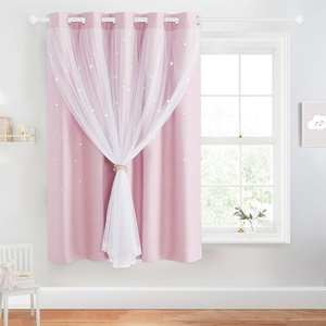 NICETOWN Kids Room Decor Curtains for Girls Nursery, Star Cut Princess Room Design Curtains with Versatile Styling Options for Backdrops (Pink & Yellow & Green & Pink, Each is W52 x L84, Sold by 2)(Pink)