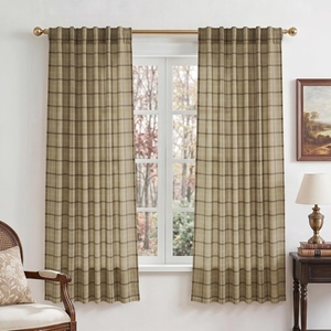 NICETOWN Taupe Plaid Print Linen Gingham Curtains 96 inches Long(Grid Pattern | Linen)