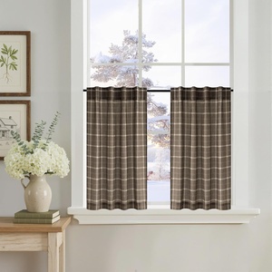 NICETOWN Taupe Plaid Print Linen Gingham Curtains 96 inches Long(Grid Pattern | Taupe)