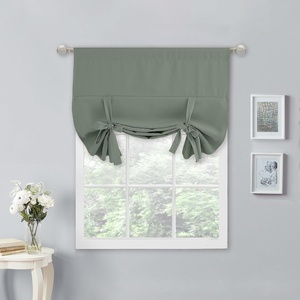 NICETOWN Thermal Insulated Blackout Short Curtain – Bathroom Curtain Gray Tie Up Shade for Small Window, Window Valance Balloon Roman Blind (Rod Pocket Panel, 46 inches W x 63 inches L)(Greyish Green)