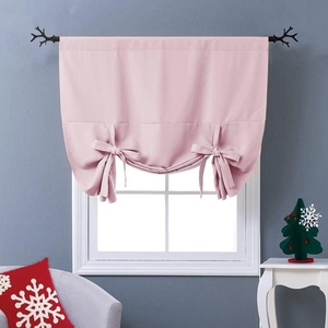 NICETOWN Thermal Insulated Blackout Short Curtain – Bathroom Curtain Gray Tie Up Shade for Small Window, Window Valance Balloon Roman Blind (Rod Pocket Panel, 46 inches W x 63 inches L)(Baby Pink)