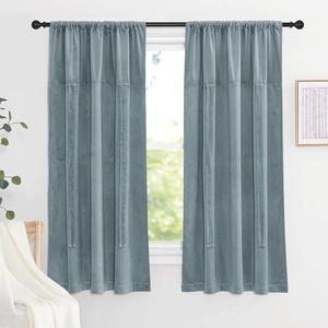 NICETOWN Thermal Insulated Blackout Short Curtain – Bathroom Curtain Gray Tie Up Shade for Small Window, Window Valance Balloon Roman Blind (Rod Pocket Panel, 46 inches W x 63 inches L)(Velvet Stone Blue)