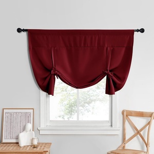 NICETOWN Thermal Insulated Blackout Short Curtain – Bathroom Curtain Gray Tie Up Shade for Small Window, Window Valance Balloon Roman Blind (Rod Pocket Panel, 46 inches W x 63 inches L)(Red)
