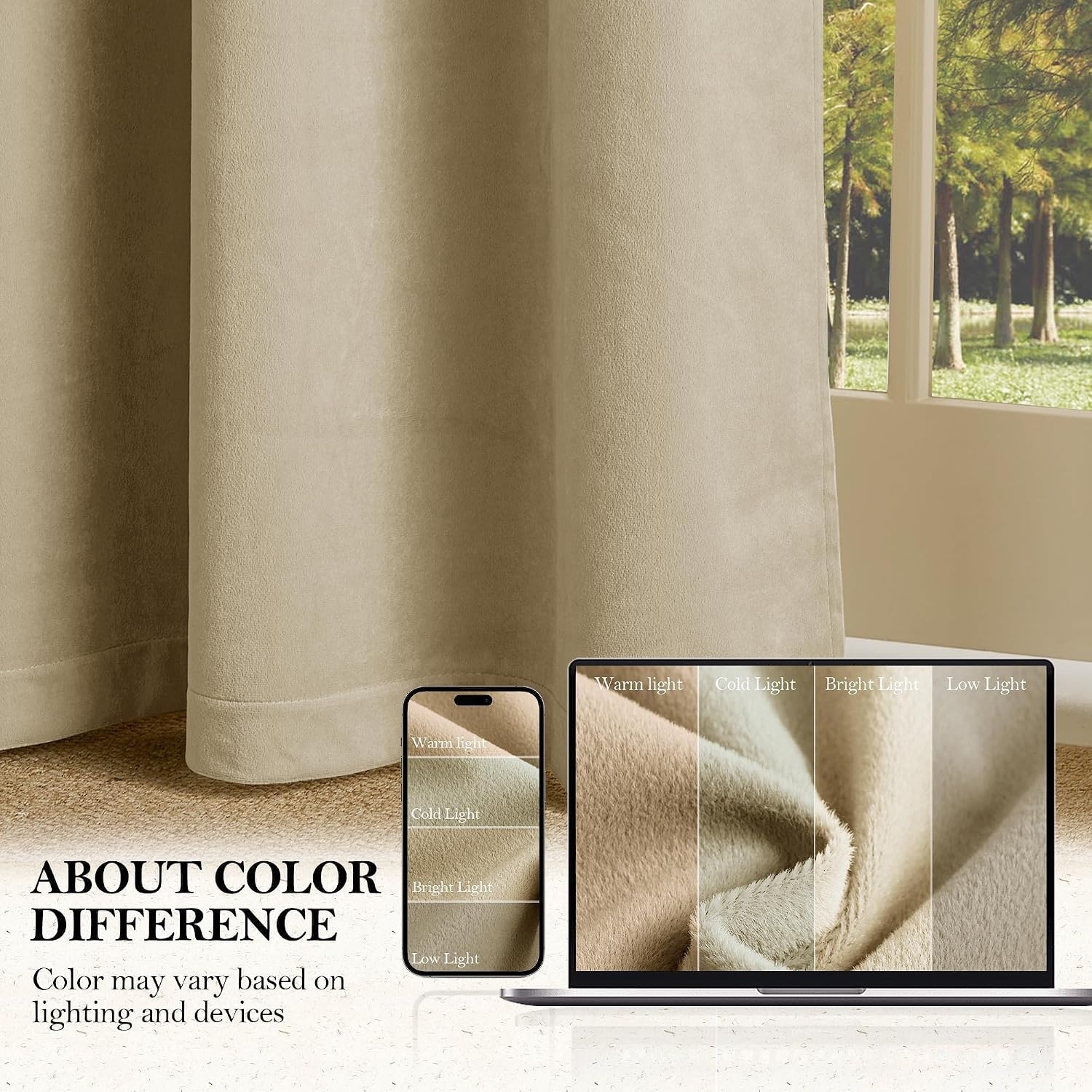 image:imageNICETOWN Gold Brown 90 inch Long Velvet Curtains amp Drapes 2 Panels100 Blackout Beige