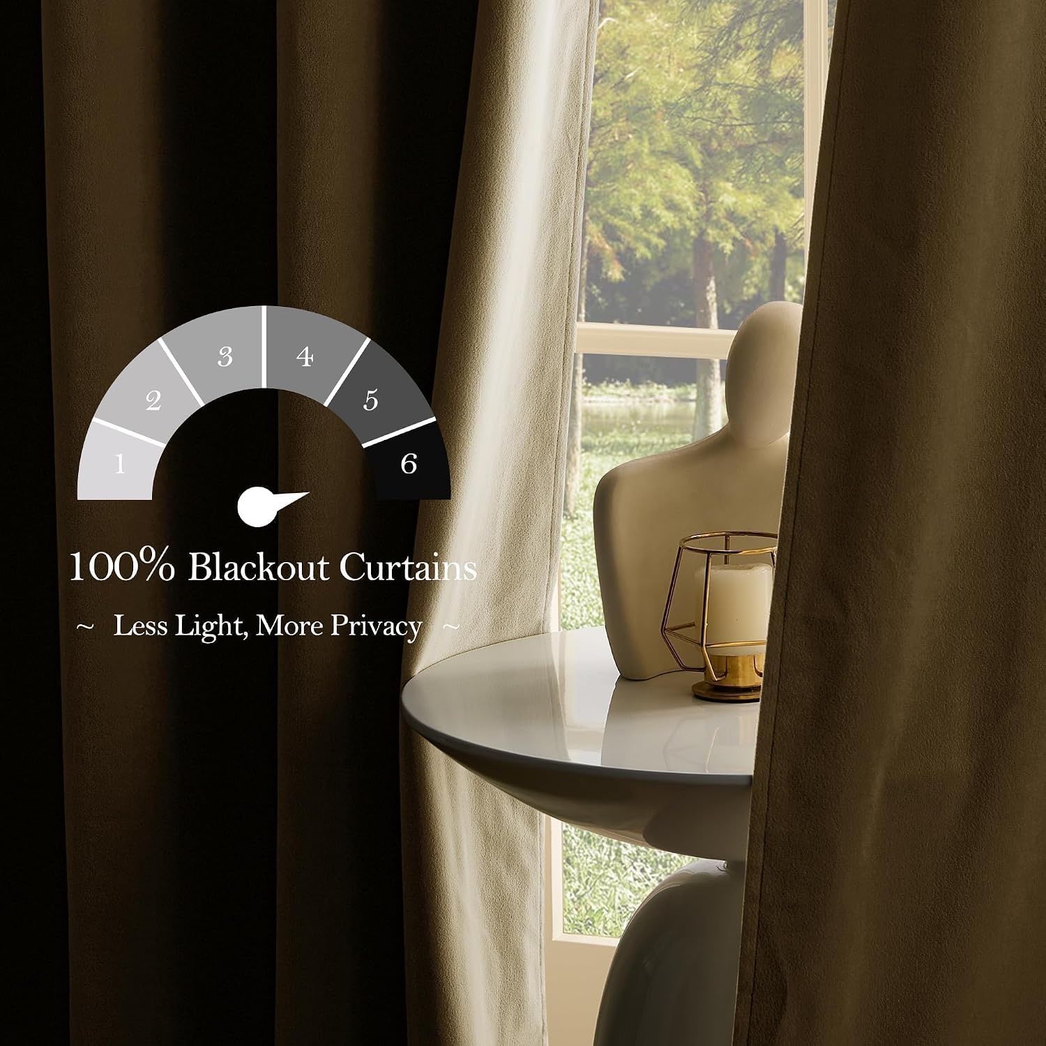 image:imageNICETOWN Gold Brown 90 inch Long Velvet Curtains amp Drapes 2 Panels100 Blackout Beige
