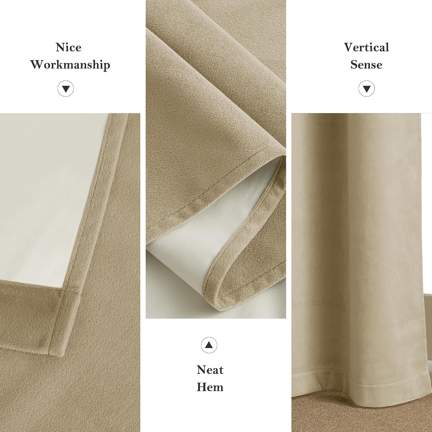 image:imageNICETOWN Gold Brown 90 inch Long Velvet Curtains amp Drapes 2 Panels100 Blackout Beige