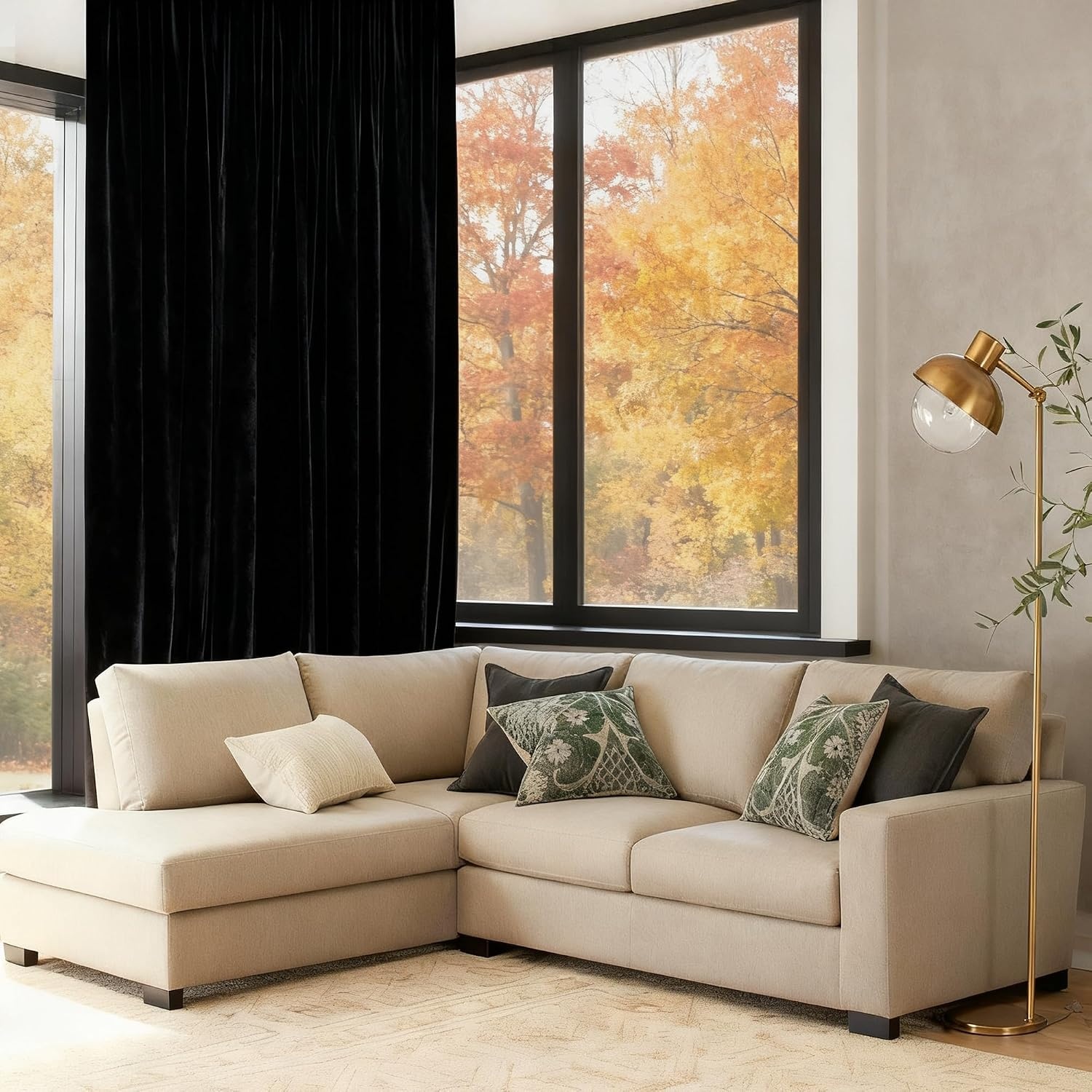 image:imageNICETOWN Gold Brown 90 inch Long Velvet Curtains amp Drapes 2 Panels100 Blackout Black