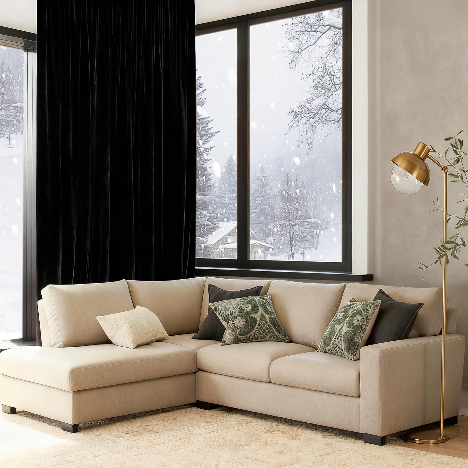 image:imageNICETOWN Gold Brown 90 inch Long Velvet Curtains amp Drapes 2 Panels100 Blackout Black