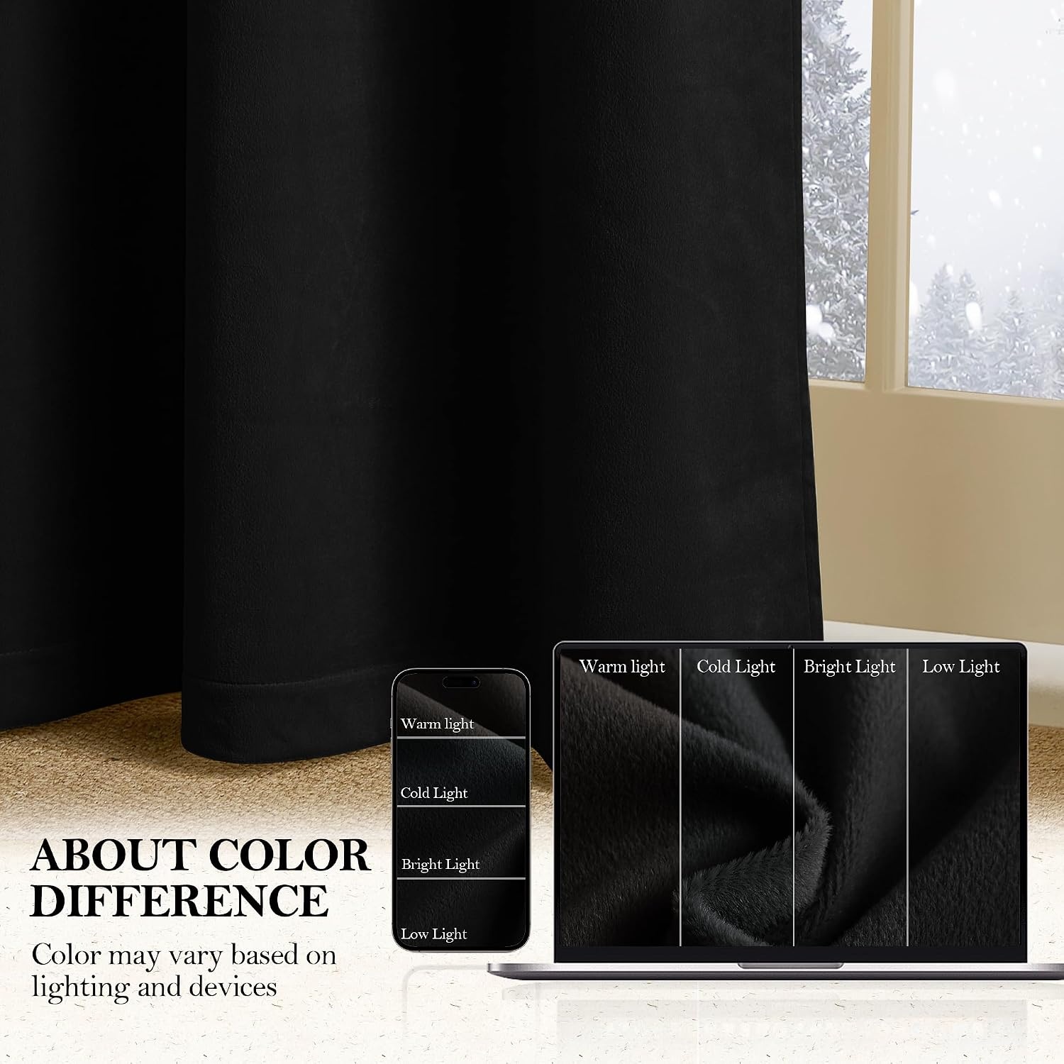 image:imageNICETOWN Gold Brown 90 inch Long Velvet Curtains amp Drapes 2 Panels100 Blackout Black