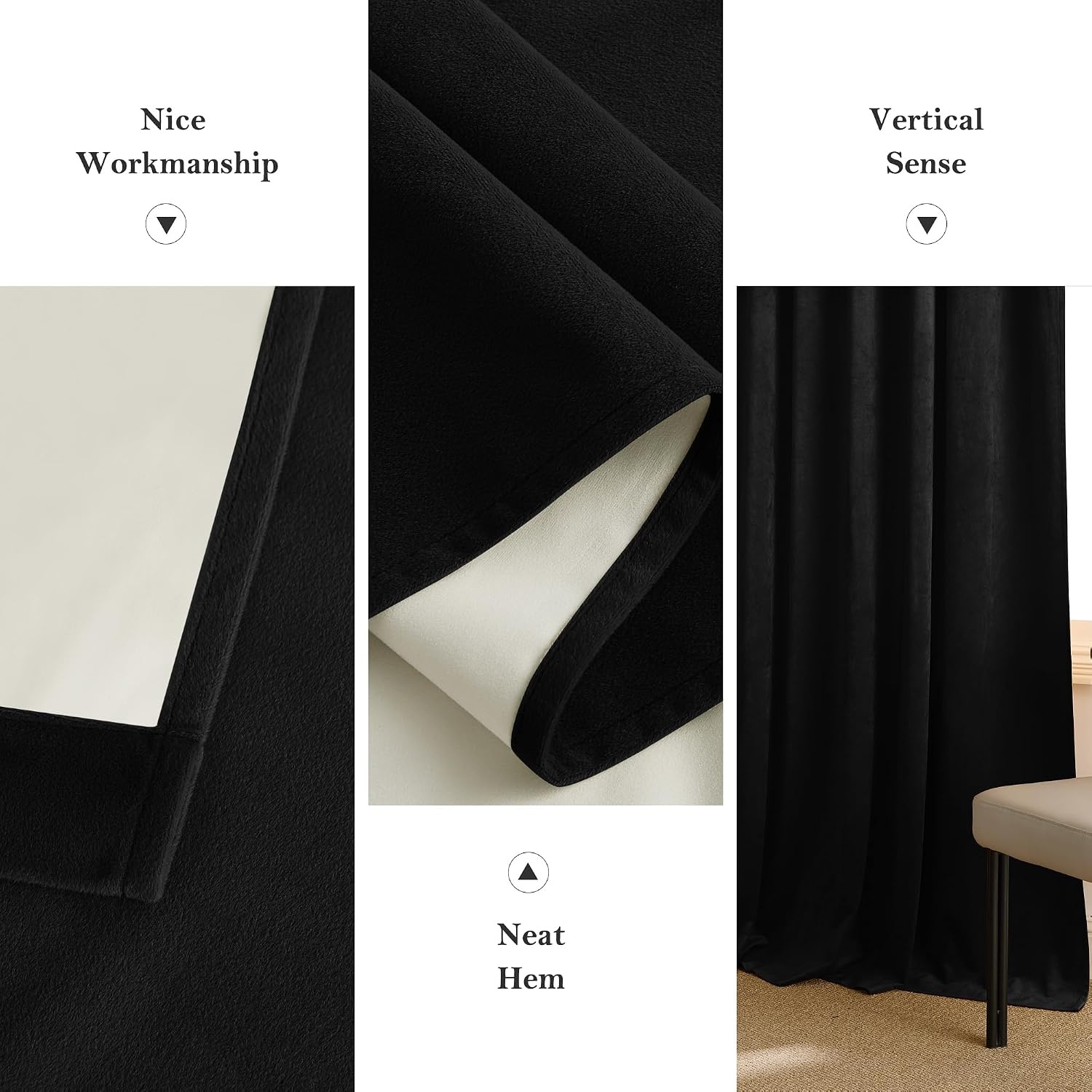 image:imageNICETOWN Gold Brown 90 inch Long Velvet Curtains amp Drapes 2 Panels100 Blackout Black