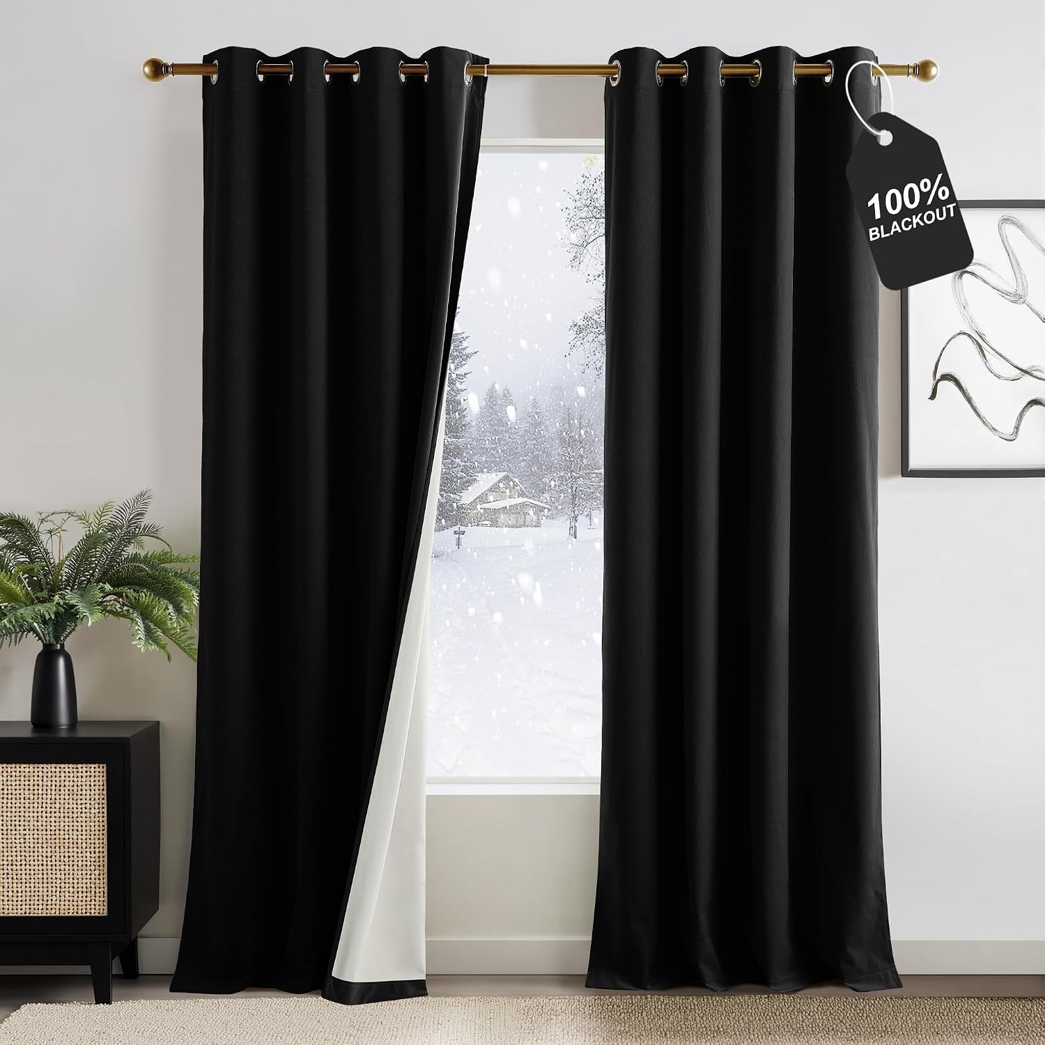 image:imageNICETOWN Gold Brown 90 inch Long Velvet Curtains amp Drapes 2 Panels100 Blackout Black