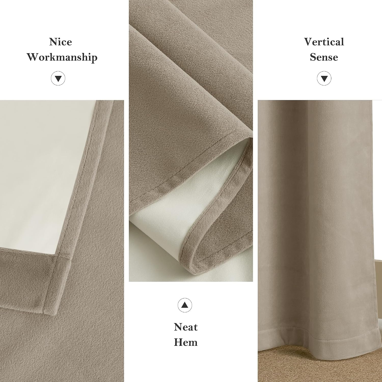 image:imageNICETOWN Gold Brown 90 inch Long Velvet Curtains amp Drapes 2 Panels100 Blackout Khaki