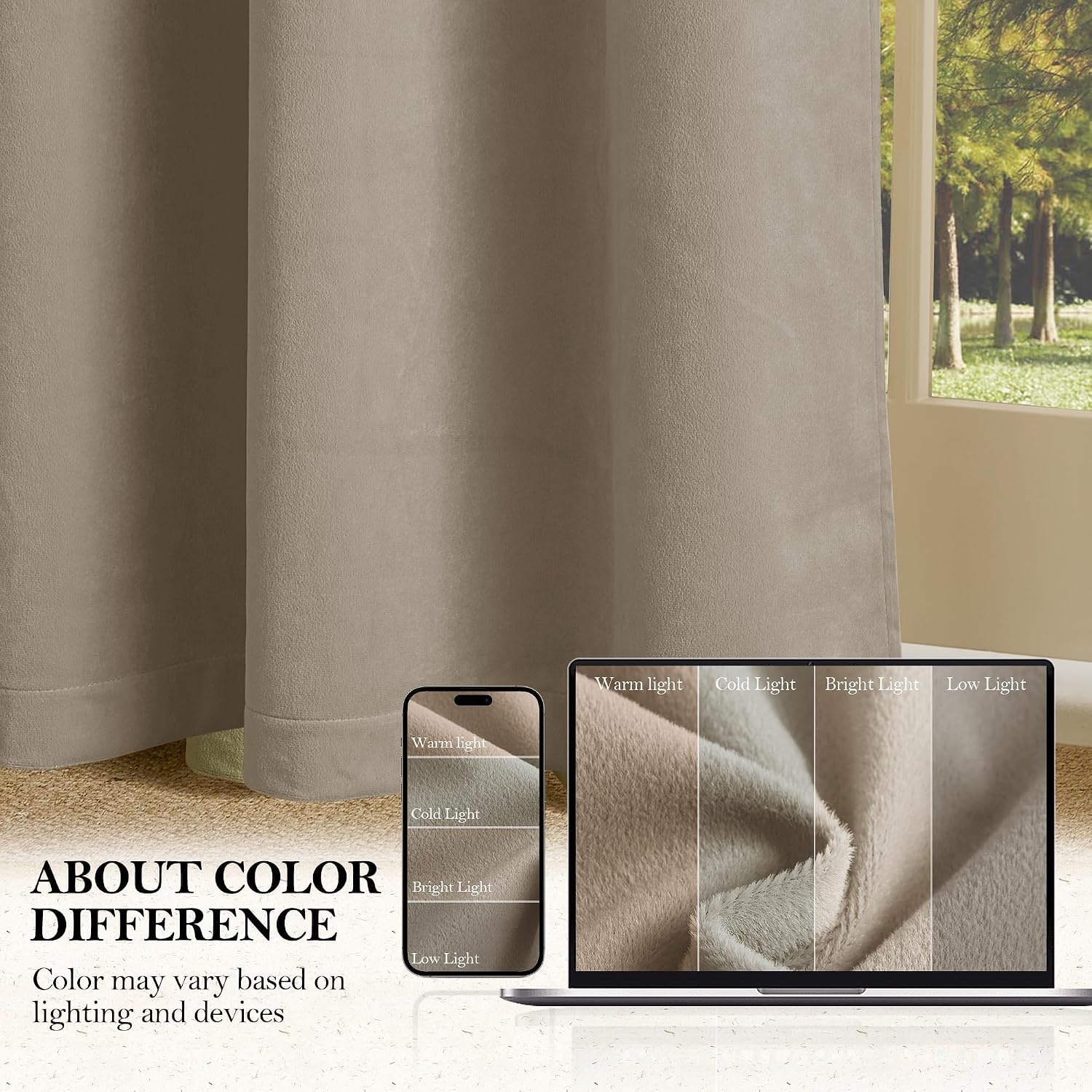 image:imageNICETOWN Gold Brown 90 inch Long Velvet Curtains amp Drapes 2 Panels100 Blackout Khaki