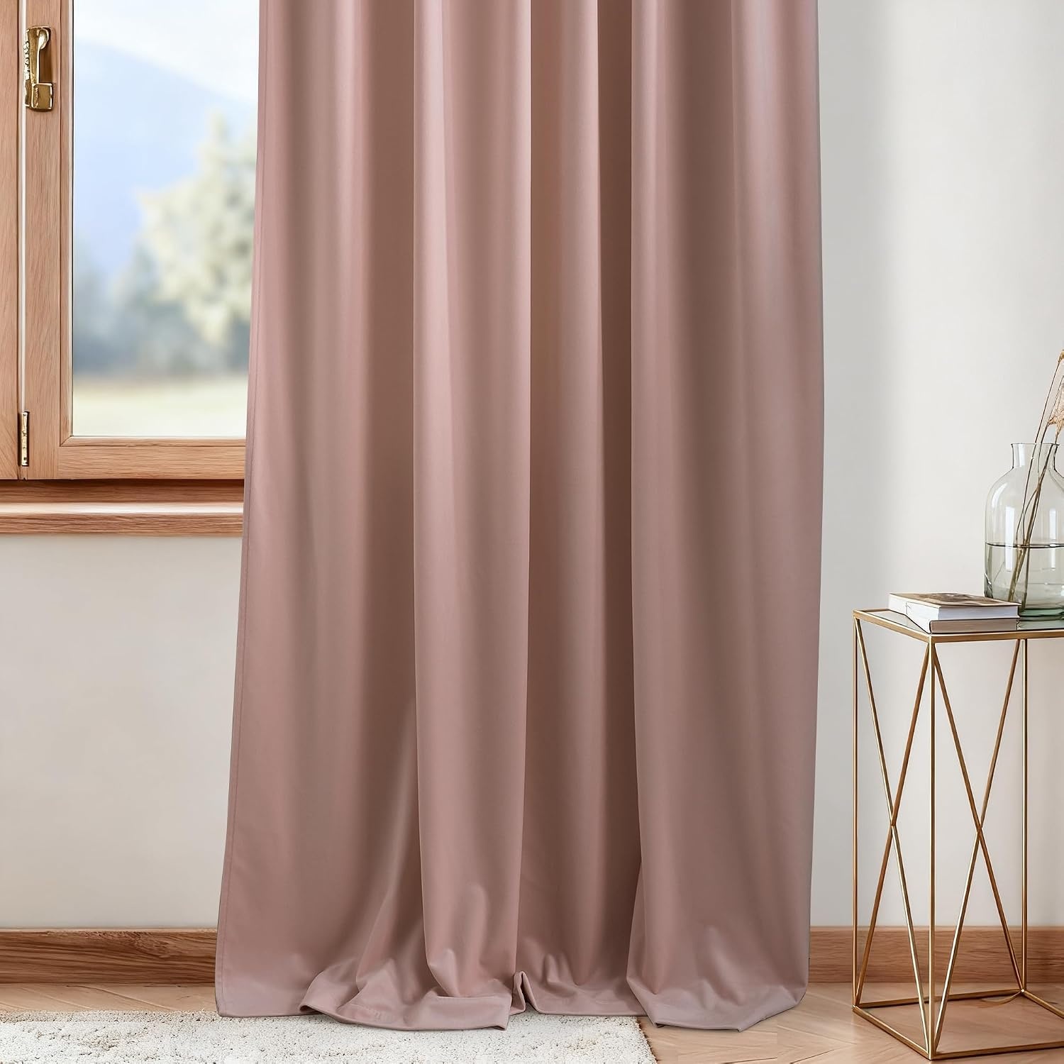 image:imageNICETOWN Gold Brown 90 inch Long Velvet Curtains amp Drapes 2 PanelsDusty Pink