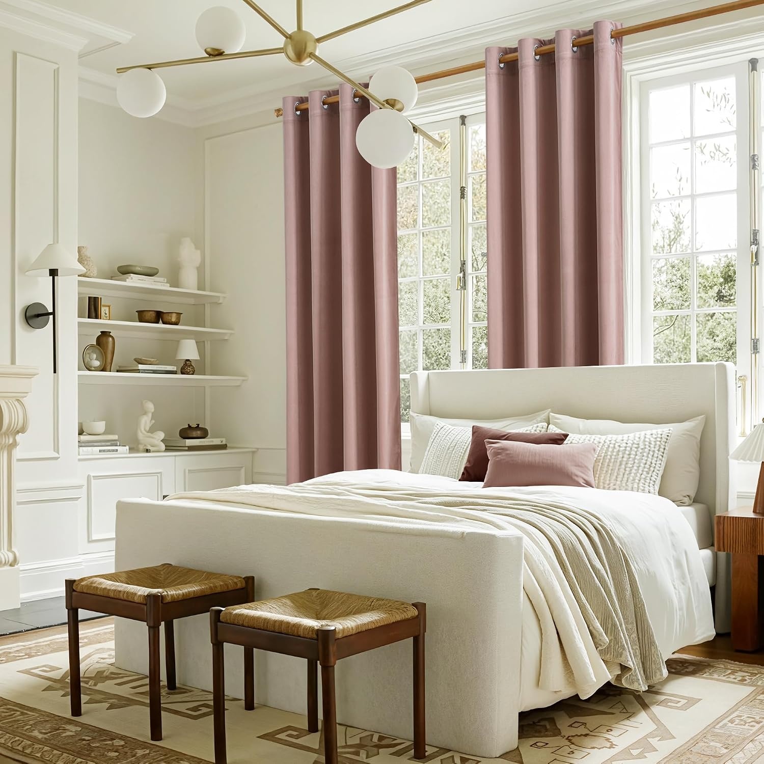 image:imageNICETOWN Gold Brown 90 inch Long Velvet Curtains amp Drapes 2 PanelsDusty Pink