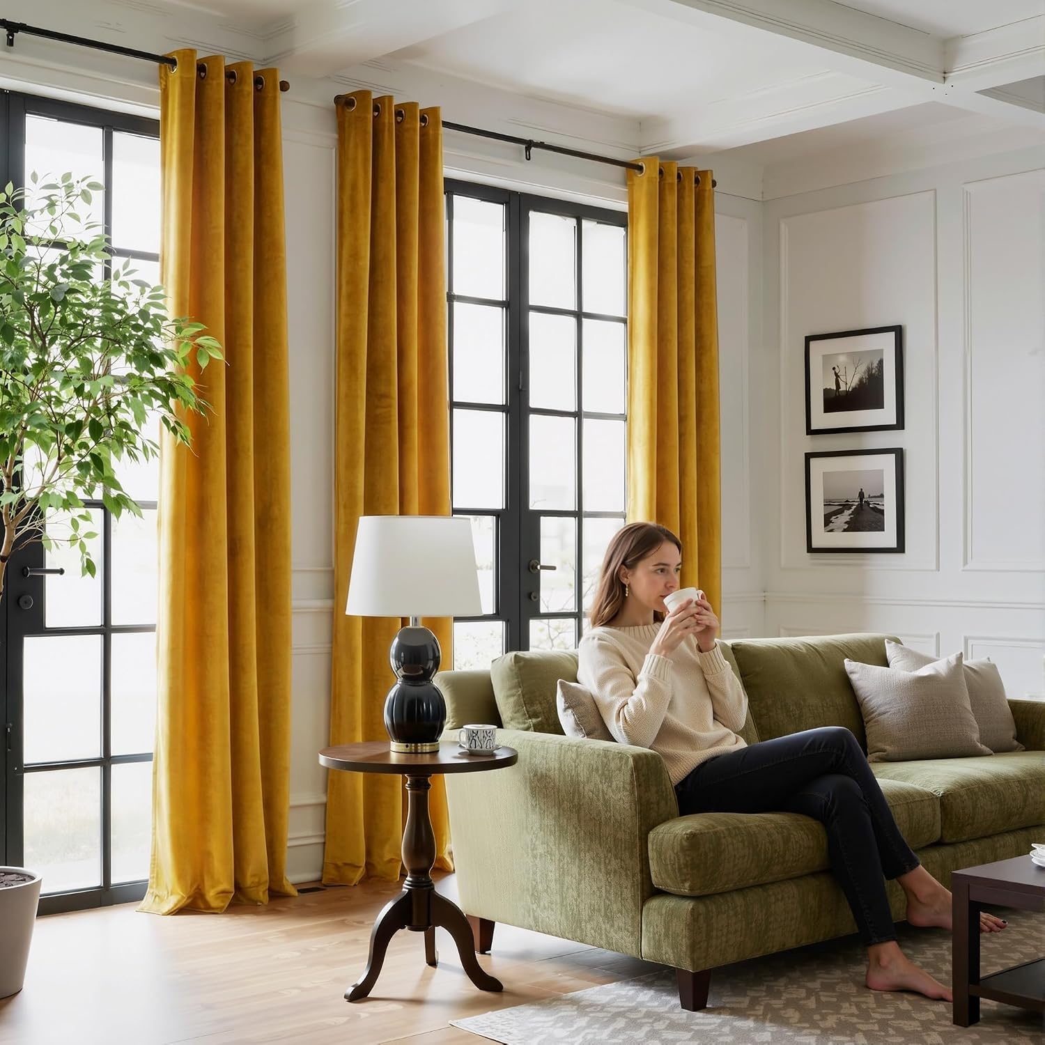 image:imageNICETOWN Gold Brown 90 inch Long Velvet Curtains amp Drapes 2 PanelsGold Brown