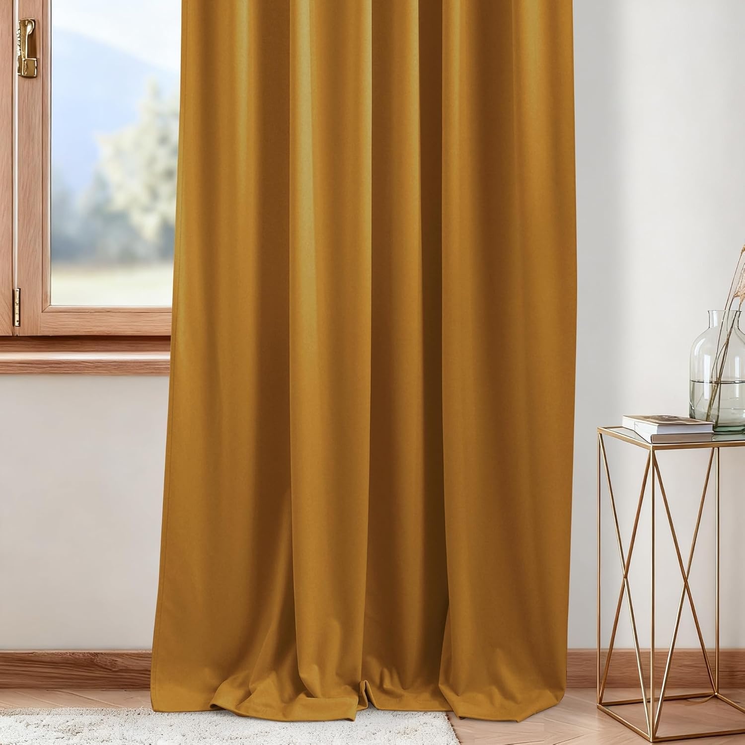 image:imageNICETOWN Gold Brown 90 inch Long Velvet Curtains amp Drapes 2 PanelsGold Brown