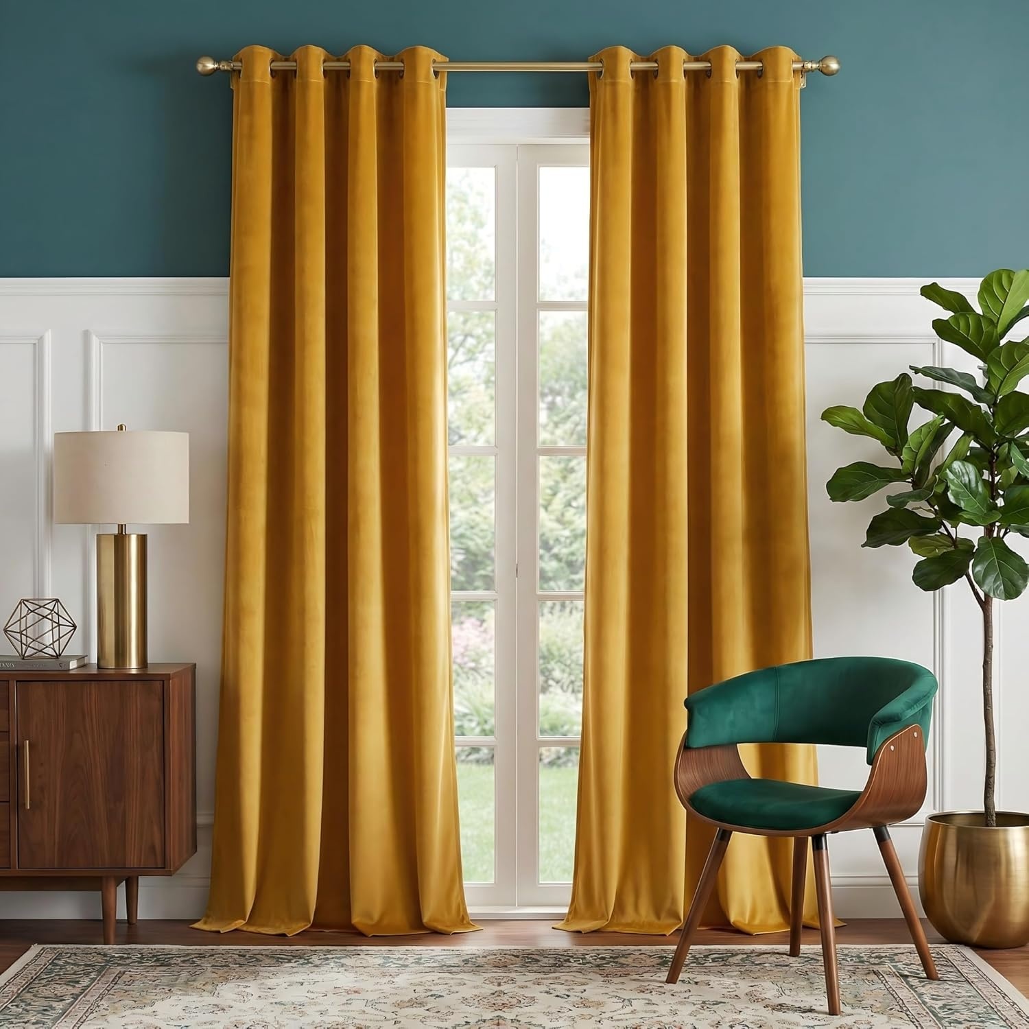 image:imageNICETOWN Gold Brown 90 inch Long Velvet Curtains amp Drapes 2 PanelsGold Brown